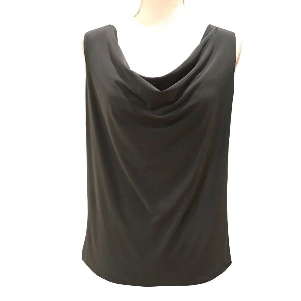 Clara Sun Woo Draped Neck Tank L Gray Sleeveless